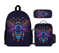 WECECE Mochilas Escolares Abeja Estudiantes con Lonchera y Estuche para Lápices, Juego de Mochila Abeja Reina Niño 7-13 Años para Regalo Vuelta al Cole