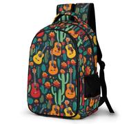 WECECE Mochilas Escolares Cactus Flores Niños Adolescentes, Mochila Escolar Chico Guitar Cacti, Mochila Niña Informal Primaria y Secundaria para 9 10-13 Años