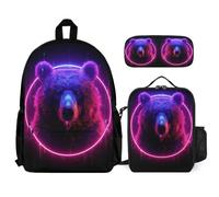 WECECE Mochilas Escolares Estampado de Oso Chica con Lonchera y Estuche, Mochila Colegio Estampado Animal Niño 8-13 Años para Excursiones, Escuela y Tiempo Libre