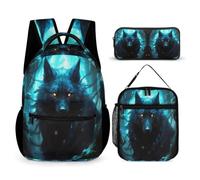 WECECE Mochilas Escolares Lobo Niña Niño, 3 en 1 Mochila Lobos Animales Escolar Chica Mochila Colegio con Bolsa de Almuerzo Estuche de Lápices