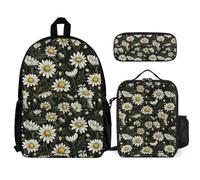 WECECE Mochilas Escolares Margarita de Manzanilla Estudiantes con Lonchera y Estuche, Mochila Colegio Flor Niñas 6-13 Años para Escuela y Regreso a Clases