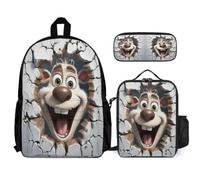 WECECE Mochilas Escolares Motivo de Reno Niño Primaria con Bolsa de Almuerzo y Estuche, Set de Mochila Galletas de Animales En 3D Chica 8-12 Años para Escuela y Senderismo