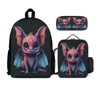 WECECE Mochilas Escolares Murciélago Ardilla Voladora Chica con Lonchera y Estuche, Mochila Colegio Niño 8-13 Años para Excursiones, Escuela y Tiempo Libre