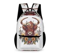 WECECE Mochilas Escolares Niño, Mochila Escolar De Vaca de las Tierras Altas, Mochila Animal Toro Print Infantil Para Colegio Deporte Viajes, Regalos Para Niñas Y Adolescentes