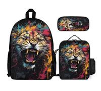 WECECE Mochilas Escolares Tigre Niñas 3 Piezas con Lonchera y Estuche, Juego de Mochila Tigre Niño 8-13 Años para Uso Diario y Escuela
