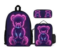 WECECE Mochilas Estampado de Oso Infantiles para Estudiantes con Bolsa de Almuerzo y Estuche, Mochila Colegio Estampado Animal Niña 8-12 Años para Uso Diario