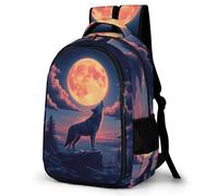 WECECE Mochilas Full-Moon Wolves Escolares Niña Mochila Moon Lobo Colegio Niño 10-15 Años, Mochilas Portatil para Chicos, Mochila Instituto Casual De Moda
