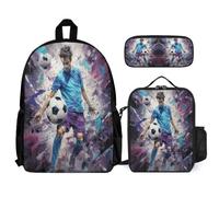 WECECE Mochilas Fútbol Escolares Adolescente con Bolsa Térmica y Estuche, Mochila Fútbol Infantil Chica 8-12 Años para Viajes