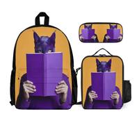 WECECE Mochilas Gatito Infantiles Estudiantes con Lonchera y Estuche, Juego de Mochila Gato Niña 6-13 Años para Viajes y Excursiones