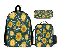 WECECE Mochilas Girasol Infantiles para Estudiantes con Bolsa de Almuerzo y Estuche, Mochila Colegio Flor Niña 8-12 Años para Uso Diario