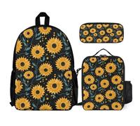 WECECE Mochilas Girasol Infantiles para Estudiantes con Bolsa de Almuerzo y Estuche, Mochila Colegio Flor Niña 8-12 Años para Uso Diario
