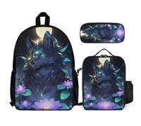 WECECE Mochilas Lobo Niños Primaria Mochila Infantiles Niña Mochilas Lobo Animal para Niño 3 en 1 Juegos de Bolsas para Escolares,Viajes, Senderismo