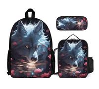 WECECE Mochilas Lobo Niños Primaria Mochila Infantiles Niña Mochilas Lobo para Niño 3 en 1 Juegos de Bolsas para Escolares,Viajes, Senderismo