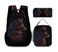 WECECE Mochilas Lobo para Infantiles Niñas Set 3 en 1 de Mochilas Animales Lobos Escolares con Estuche de Lápices Primaria Kawaii Bolsas