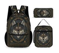 WECECE Mochilas Lobo para Infantiles Niñas Set 3 en 1 de Mochilas Lobos Animales Escolares con Estuche de Lápices Primaria Kawaii Bolsas