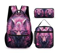 WECECE Mochilas Lobo para Infantiles Niñas Set 3 en 1 de Mochilas Lobos, Animales Escolares con Estuche de Lápices Primaria Kawaii Bolsas