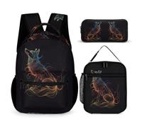 WECECE Mochilas Lobos Niño Primaria Mochila Infantiles Niña Mochilas Animal Lobo para Niñas 3 en 1 Juegos de Bolsas para Escolares,Viajes, Senderismo