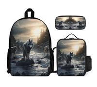 WECECE Mochilas Lobos Niños Primaria Mochila Infantiles Niña Mochilas Lobo Animal para Niño 3 en 1 Juegos de Bolsas para Escolares,Viajes, Senderismo