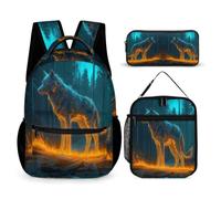WECECE Mochilas Lobos para Infantiles Niñas Set 3 en 1 de Mochilas Animal Lobo Escolares con Estuche de Lápices Primaria Kawaii Bolsas