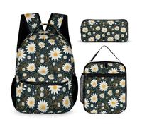 WECECE Mochilas Margarita Infantiles Niñas con Lonchera y Estuche para Lápices, Mochila Colegio Flor Chica 7-12 Años para Material Escolar