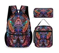 WECECE Mochilas Mariposa Infantiles Estudiantes con Lonchera y Estuche, Juego de Mochila Colorido Niña 6-13 Años para Uso Diario
