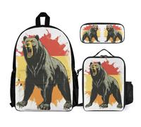 WECECE Mochilas Oso Infantiles Chicas con Bolsa de Almuerzo y Estuche, Mochila Colegio Tema de la Bandera Alemana Niño 7-13 Años para Uso Diario y Escuela