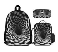 WECECE Mochilas Remolinos Primaria Estudiantes con Lonchera y Estuche, Mochila Colegio Vértigo Visual Adolescente 8-13 Años para Excursiones