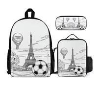 WECECE Mochilas Torre de París Primaria Estudiantes con Lonchera y Estuche, Mochila Colegio Fútbol Adolescente 8-13 Años para Excursiones