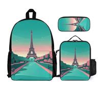 WECECE Mochilas Torre de París Primaria Niño Mochila Escolar Niña para 1-3 Grado Escuela Girls Backpack 3 en 1 Juegos de Bolsas Escolares Primarias