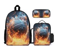 WECECE School Backpack Baloncesto de Hielo y Fuego para Niñas con Bolsa Térmica y Estuche, Mochila Baloncesto Infantil Niño 7-13 Años para Inicio de Curso