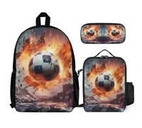 WECECE School Backpack Fútbol para Niñas con Bolsa Térmica y Estuche, Mochila Fútbol Infantil Niño 7-13 Años para Inicio de Curso
