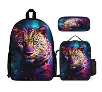 WECECE School Backpack Guepardo Niño con Bolsa de Almuerzo y Estuche, Mochila Infantil Leopardo Animal Chica 7-12 Años para Primaria y Uso Diario