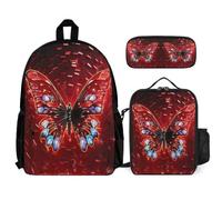 WECECE School Backpack Mariposa Niño con Bolsa de Almuerzo y Estuche, Mochila Infantil Colorido Chica 7-12 Años para Primaria y Uso Diario