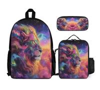 WECECE School Backpack Motivo de León Niñas con Bolsa Térmica y Estuche, Mochila Rey de los Animales Infantil Niño 7-13 Años para Inicio de Curso