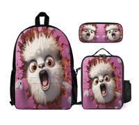 WECECE Set de Mochila Alpaca Adolescente con Lonchera Térmica y Estuche, Mochila Escolar Galletas con Forma de Animales En 3D Niña 7-14 Años para Viajes y Uso Diario