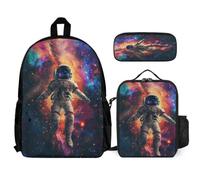 WECECE Set de Mochila Astronauta Chicas con Lonchera y Estuche para Lápices, Mochilas Escolares Astronauta Niño 6-12 Años para Excursiones y Viajes