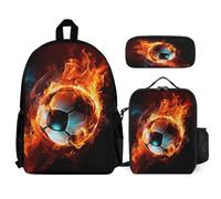 WECECE Set de Mochila Baloncesto En Llamas Chicas con Lonchera y Estuche para Lápices, Mochilas Escolares Fútbol Niño 6-12 Años para Excursiones y Viajes