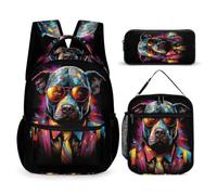 WECECE Set de Mochila Bulldog Francés Niños Primaria con Bolsa de Almuerzo y Estuche, Mochila Escolar Perro Animal Niña 6-11 Años para Escuela, Regalo Escolar y Viajes
