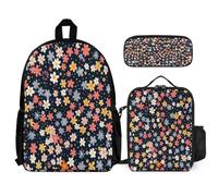 WECECE Set de Mochila Flor Chicas con Lonchera y Estuche para Lápices, Mochilas Escolares Estampado Botánico Niño 6-12 Años para Excursiones y Viajes