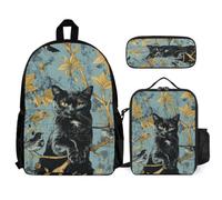 WECECE Set de Mochila Gato Chicas con Lonchera Térmica y Estuche, Mochilas Escolares Gatito Niño 8-12 Años para Primaria y Tiempo Libre