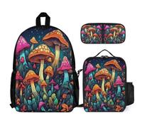 WECECE Set de Mochila Seta Chicas con Lonchera y Estuche para Lápices, Mochilas Escolares Tema de Plantas Niño 6-12 Años para Excursiones y Viajes