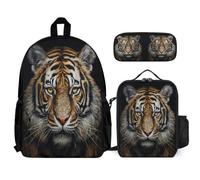 WECECE Set de Mochila Tigre Chicas con Bolsa de Almuerzo y Estuche, Mochilas Escolares Tema de Animales Niño 7-13 Años para Viajes y Material Escolar