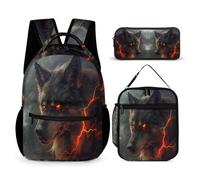 WECECE Set de Mochilas Lobo Escolares para Niño, Mochila Lobos Animales Primaria Niñas Chicas Bolsas Escolares Mochilas Niño con Bolsa Térmica Bolsa para Lápices (Juego de 3)