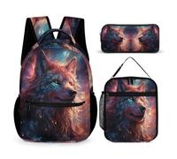 WECECE Set de Mochilas Lobos Escolares para Niño, Mochila Animal Lobo Primaria Niñas Chicas Bolsas Escolares Mochilas Niño con Bolsa Térmica Bolsa para Lápices (Juego de 3)