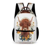 WECECE Vaca de las Tierras Altas Mochila Para El Colegio Estudiantes Infantil Mochila Escolar Animal Toro Print Personalizada Para Alumnos De Primaria, Impermeable Y Resistente Al Desgaste