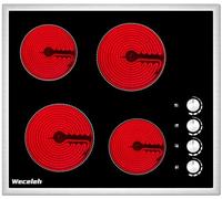 Weceleh Placa vitroceramica, 4 Zonas, 60 cm, 7 Niveles de Potencia, 6,0KW, Indicador de Calor, Alerta Sobrecalentamiento y Derrames, Negro