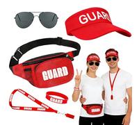 Weciau Accesorios Disfraz Socorrista, 5 Piezas, Accesorios de Salvavidas con Sombrero Ajustable, Gafas de Sol, silbato, Riñonera y Muñequera, Ideal para Hombres y Mujeres, Carnavales y Fiestas