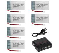 Weciau Batería Lipo, 6 PCS 3.7V 400mAh 20C Bateria de Litio con Cargador 5 en 1 para Avión RC, Helicóptero, Dron, Cuadricóptero, Modelos de Aeronaves