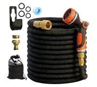 Weciau Manguera Extensible 15 Metros, Manguera Jardin Extensible con Boquilla de 10 Funciones, Mangeras Jardineria Flexible con Adaptador de Latón Macizo de 1/2" y 3/4", para Jardín y Exterior, Negra