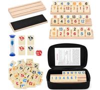 Weciau Rummy Juego de Mesa, Rummy Classic con 160 Pedazo, 6 Atriles 1 Reloj de Arena, 1 Dado y 1 Estuche, Clásico Juego de Mesa y Cartas, Fácil de Aprender, Juegos Portátil para 2 a 6 Jugadores